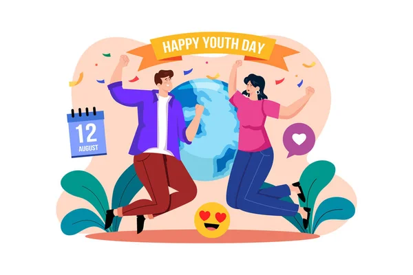Happy Youth Day Εικονογράφηση Έννοια Μια Επίπεδη Απεικόνιση Που Απομονώνεται — Διανυσματικό Αρχείο