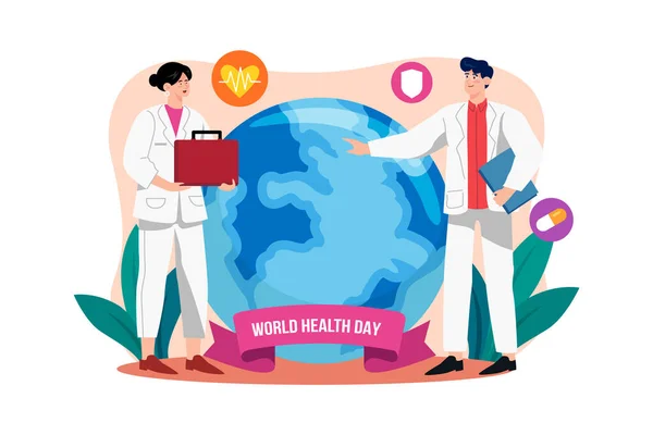 Παγκόσμια Ημέρα Υγείας Εικονογράφηση Έννοια Μια Επίπεδη Απεικόνιση Που Απομονώνεται — Διανυσματικό Αρχείο