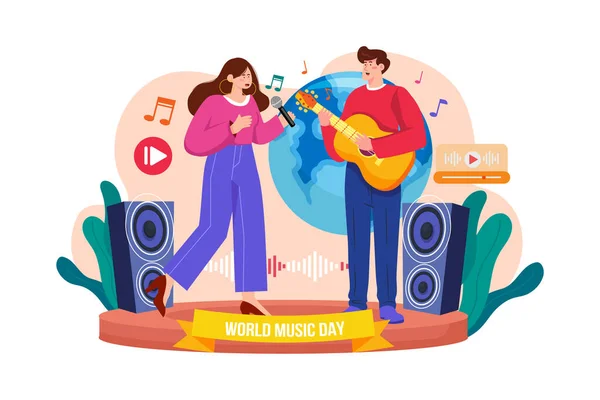 Παγκόσμια Ημέρα Μουσικής Εικονογράφηση Έννοια Μια Επίπεδη Απεικόνιση Που Απομονώνεται — Διανυσματικό Αρχείο