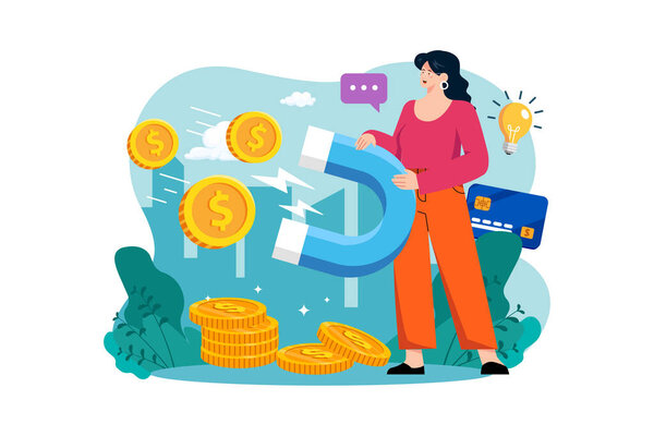 Женщина притягивает деньги магнитом