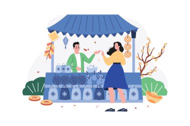 Çin Yeni Yıl Illustration konsepti. Düz illüstrasyon beyaz arkaplanda izole edildi