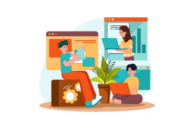 Bir grup işçi bir ekipte projeler üzerinde çalışıyor.