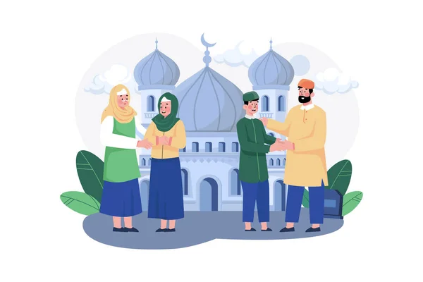 Eid Mubarak Εικονογράφηση Έννοια Μια Επίπεδη Απεικόνιση Που Απομονώνεται Λευκό — Διανυσματικό Αρχείο