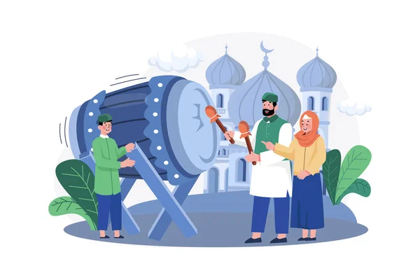 Eid Mubarak Εικονογράφηση Έννοια Μια Επίπεδη Απεικόνιση Που Απομονώνεται Λευκό — Διανυσματικό Αρχείο