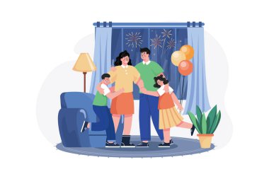 Yılbaşı gecesi illüstrasyon konsepti. Düz illüstrasyon beyaz arkaplanda izole edildi