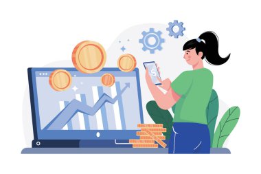 Kripto para birimi Analitik İllüstrasyon konsepti. Beyaz arkaplanda izole edilmiş düz bir illüstrasyon