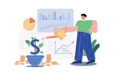 Business Investment Illustration konsepti. Beyaz arkaplanda izole edilmiş düz bir illüstrasyon