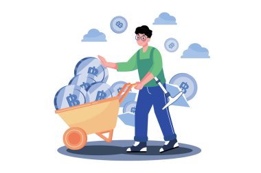 Beyaz arka planda kripto para birimi Madencilik Illustration kavramı