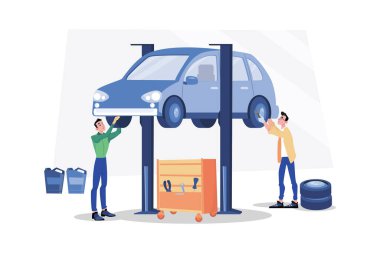 Beyaz arka planda Araba Tamir Çizimi konsepti