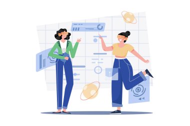 Meta-evren ekosistem illüstrasyon konsepti yaşayan insanlar. Beyaz arkaplanda izole edilmiş düz bir illüstrasyon