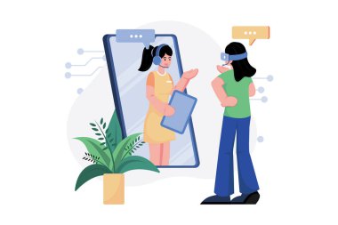 Sanal Kişisel Asistan Illustration konsepti. Beyaz arkaplanda izole edilmiş düz bir illüstrasyon