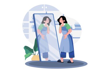 Çalışmak için giyinen kız tasviri. Beyaz arkaplanda izole edilmiş düz bir illüstrasyon