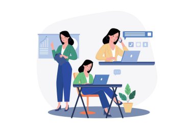 Beyaz arka planda birden fazla iş kadını çizimi konsepti