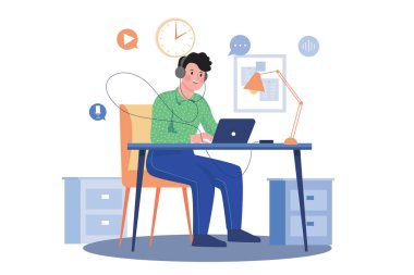 Çalışırken Podcast dinleyen adam