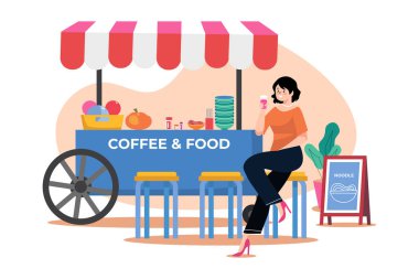 Street Food Cafe Illustration concept on white background