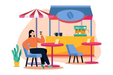 Street Coffee Stall Illustration concept on white background