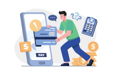 Beyaz arkaplan üzerinde ödeme başarısız illüstrasyon kavramı