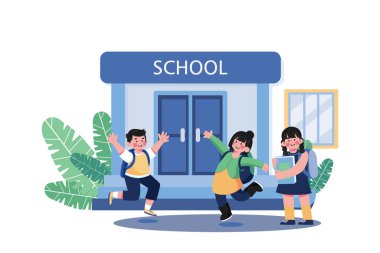 Sırt çantalı mutlu öğrenciler zıplıyorlar.