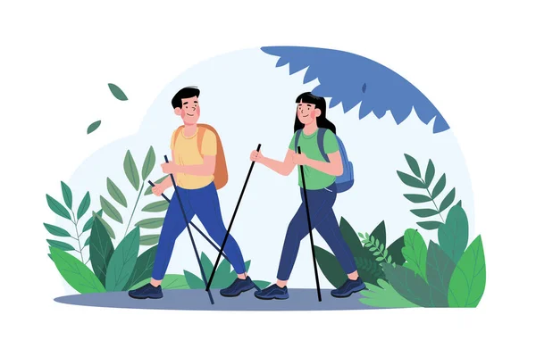 Couple Walking Forest Illustration Konzept Auf Weißem Hintergrund — Stockvektor