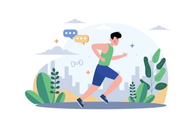 Beyaz arka planda parkta koşan çocuk konsepti