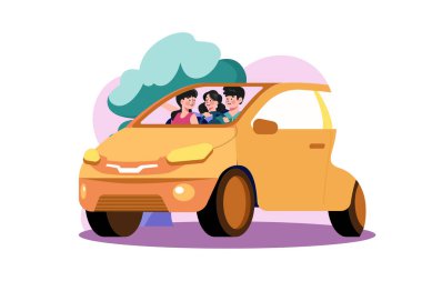 Young Family Sitting In A Car With