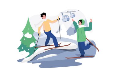 Happy Children Skiing Illustration concept on white background