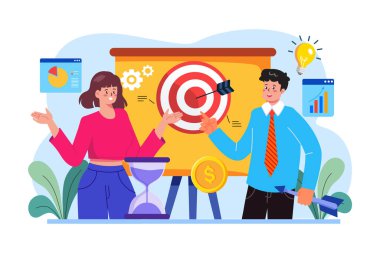 Erkek ve kadın çalışanlar hedef üzerinde çalışıyor.