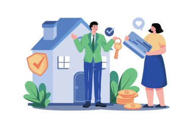 Ev ve arazi almak için emlak şirketi anahtarları teslim ediyor..