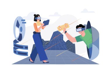 Metaverse Illustration konsepti. Beyaz arkaplanda izole edilmiş düz bir illüstrasyon