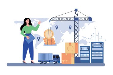 Beyaz arkaplan üzerindeki Blokchain Supply Chain Illustration kavramı