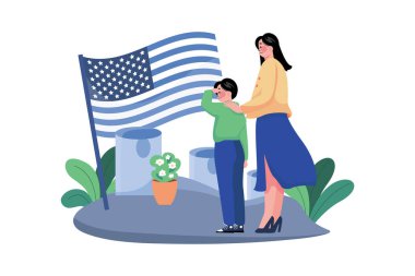 Çocuk ve anne, gazi olan babasının mezarını ziyaret ediyor.