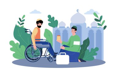 Muslim Man Helping Disabled People On Ramadan Day