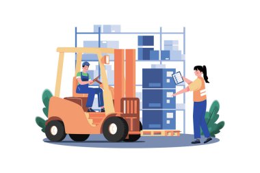 Beyaz arkaplanda forklift ağırlık kaldırma konsepti