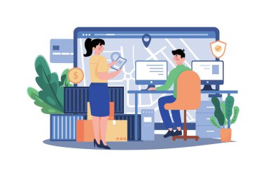 Çevrimiçi Kargo Çizimi konsepti beyaz arka planda