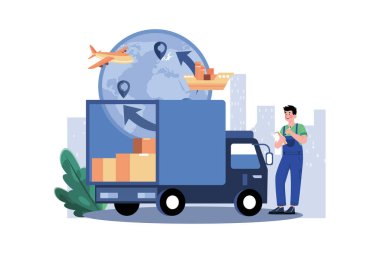 Beyaz arka planda Global Delivery Illustration kavramı