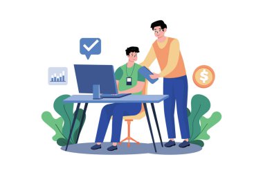 Erkek çalışanlar birbirleriyle sohbet ediyorlar.