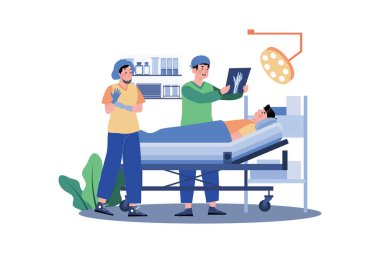 Beyaz arka planda cerrahi çizimi yapan doktorlar