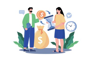 Erkek ve kadın zaman için para değiş tokuşu yapar