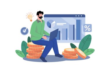 Erkek yatırımcı dizüstü bilgisayarında çalışır.