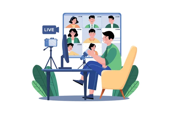 Participar Live Video Streaming Ilustração Conceito Fundo Branco — Vetor de Stock