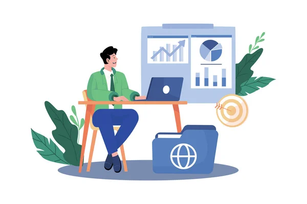 Businessman Doing Growth Analysis Illustration Concept White Background — Stock Vector