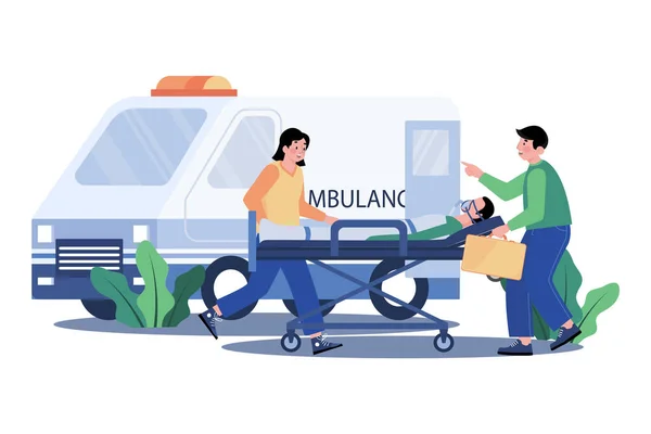 Medical Assistant Transferring Patient Ambulance — Stock Vector
