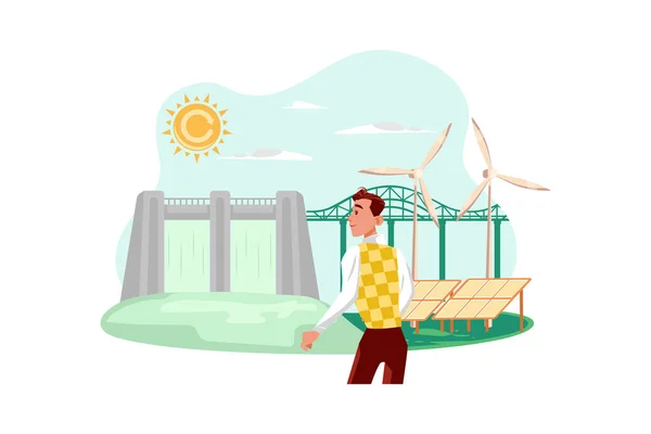 Konsep Sustainable Energy Illustration Pada Latar Belakang Putih - Stok Vektor