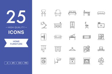 Ev Mobilyası ikonlarının vektör kümesi