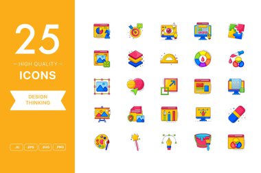 Tasarım Düşünme simgelerinin vektör kümesi