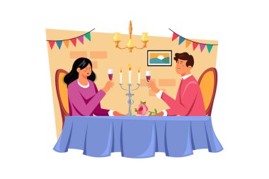 Bu önemli günü kutlamak için bir çift şık bir akşam yemeğine çıkar.