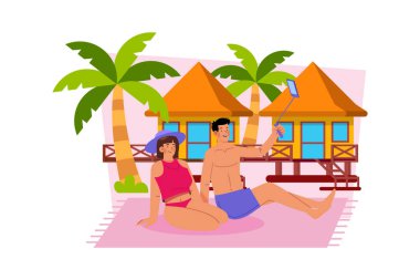 Bir çift dinlenmek için huzurlu bir tatil yeri seçiyor.