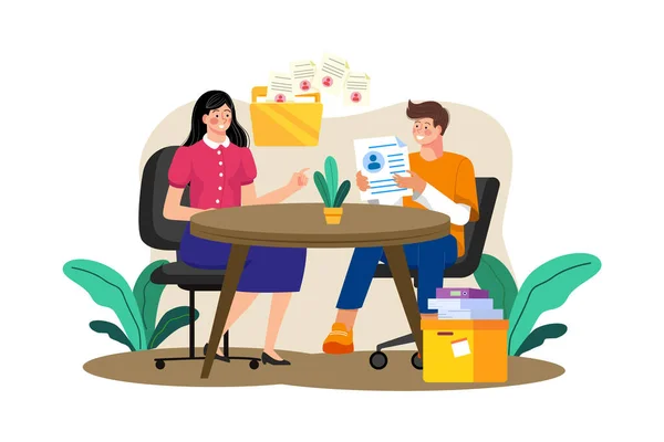 Human Resources Manager Interviews Job Candidates — Stock Vector