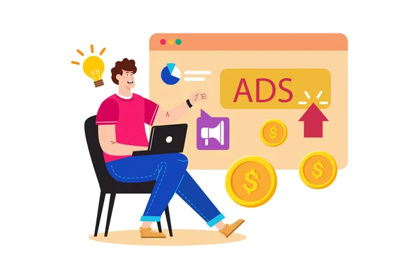 Egy Ppc Pay Click Szakértő Kezeli Online Reklámkampányokat Egy Vállalkozás — Stock Vector