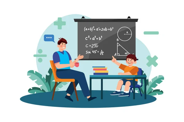 Rodzic Pomaga Dziecku Odrabianiu Lekcji Matematyki — Wektor stockowy